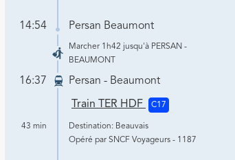 babafou's tweet photo. Bonjour @TERHDF, lorsque je cherche les trains de Paris à Beauvais pour demain, votre moteur de recherche me propose entre autres ce que je reproduis dans la copie d'écran. Manifestement, l'artifice d'intelligence fait n'importe quoi. J'espère que les trains fonctionnent mieux. https://t.co/GplW77f1Iv
