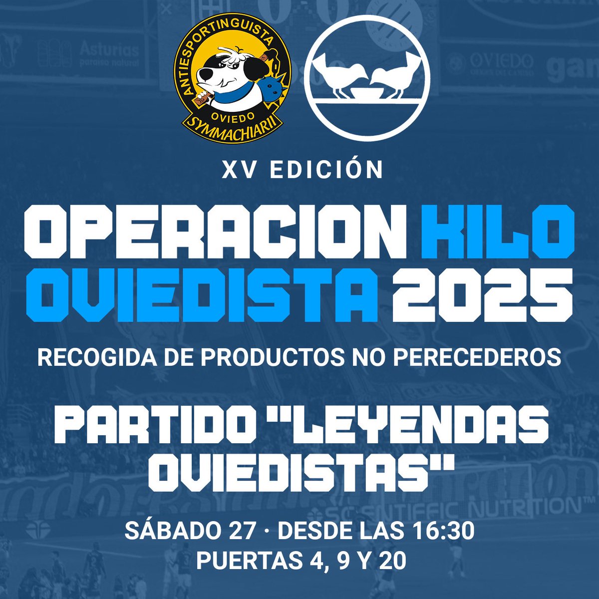 El próximo sábado, con motivo del partido homenaje por el centenario del club, tendrá lugar la 𝗢𝗽𝗲𝗿𝗮𝗰𝗶𝗼𝗻 𝗞𝗶𝗹𝗼 𝗢𝘃𝗶𝗲𝗱𝗶𝘀𝘁𝗮. Recogeremos productos no perecederos desde las 16:30 #OviedismoSolidario