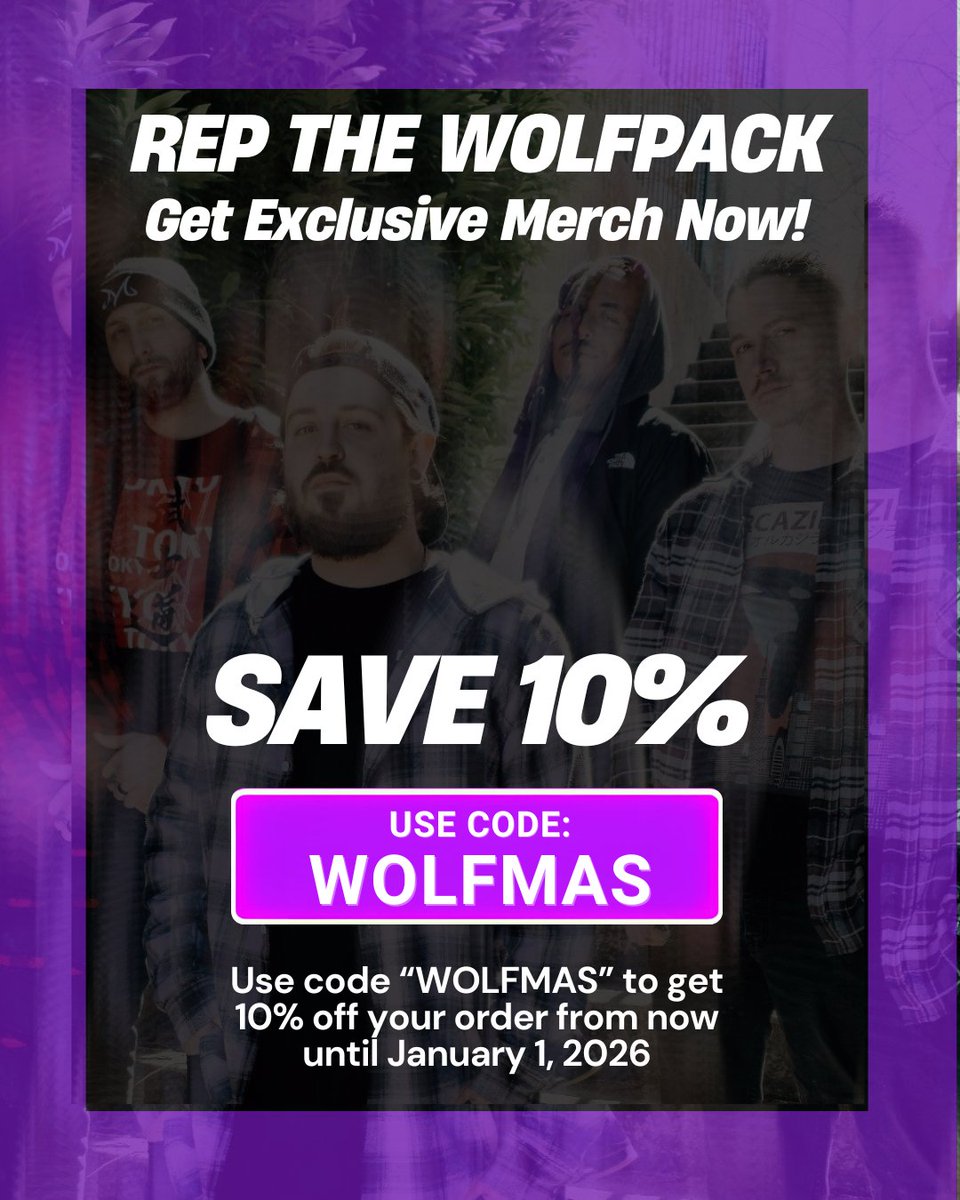WOLFPACK we’re celebrating the season with a little gift for you! 🎁

Use code WOLFMAS for 10% OFF all merch through January 1, 2026.

Bundle up, stay loud, and rep the pack into the new year! ❄️

Go to wolvesofoz.store or hit the link in our bio.

#wolvesofoz #bandmerch
