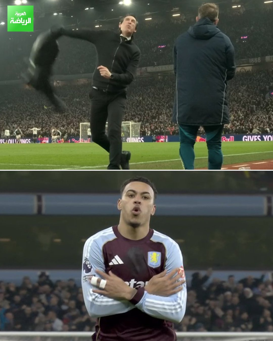 روجرز يسجل وأوناي إيمري يخلع سترته احتفالاً بالهدف. أستون فيلا 2 مانشستر يونايتد 1 الدوري الإنجليزي فيلا بارك 