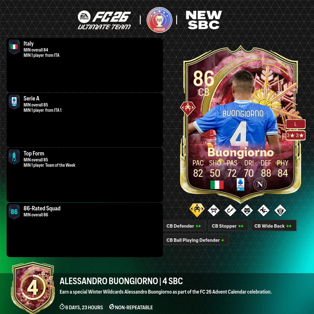 _splfut's tweet image. 🚨محتوى اليوم🚨

- ديبالا توفر في التحديات 🧩 

- اليساندرو توفر في التحديات 🧩 

- توفر تحدي ايكون +87 عادي او حدث 🧩 

- توفر تحدي يعطيك باك لاعبين 🧩 

- توفرت تطويرة مدفوعة خاصة بمركز LB 🧬 

#EAFC26