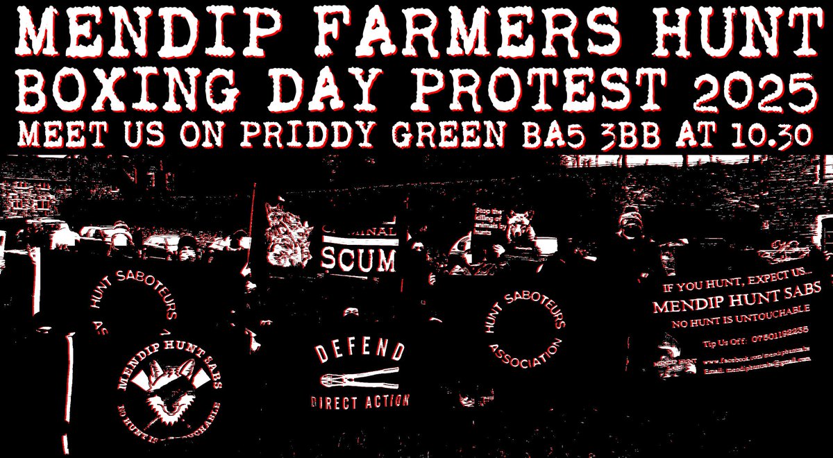 mendiphuntsabs's tweet photo. Boxing Day Protest against the Mendip Farmers Hunt. Please join us if you can. 🦊 

Full details on Facebook. 

#mendips #boxingdayprotest https://t.co/lyPQQaQN4e