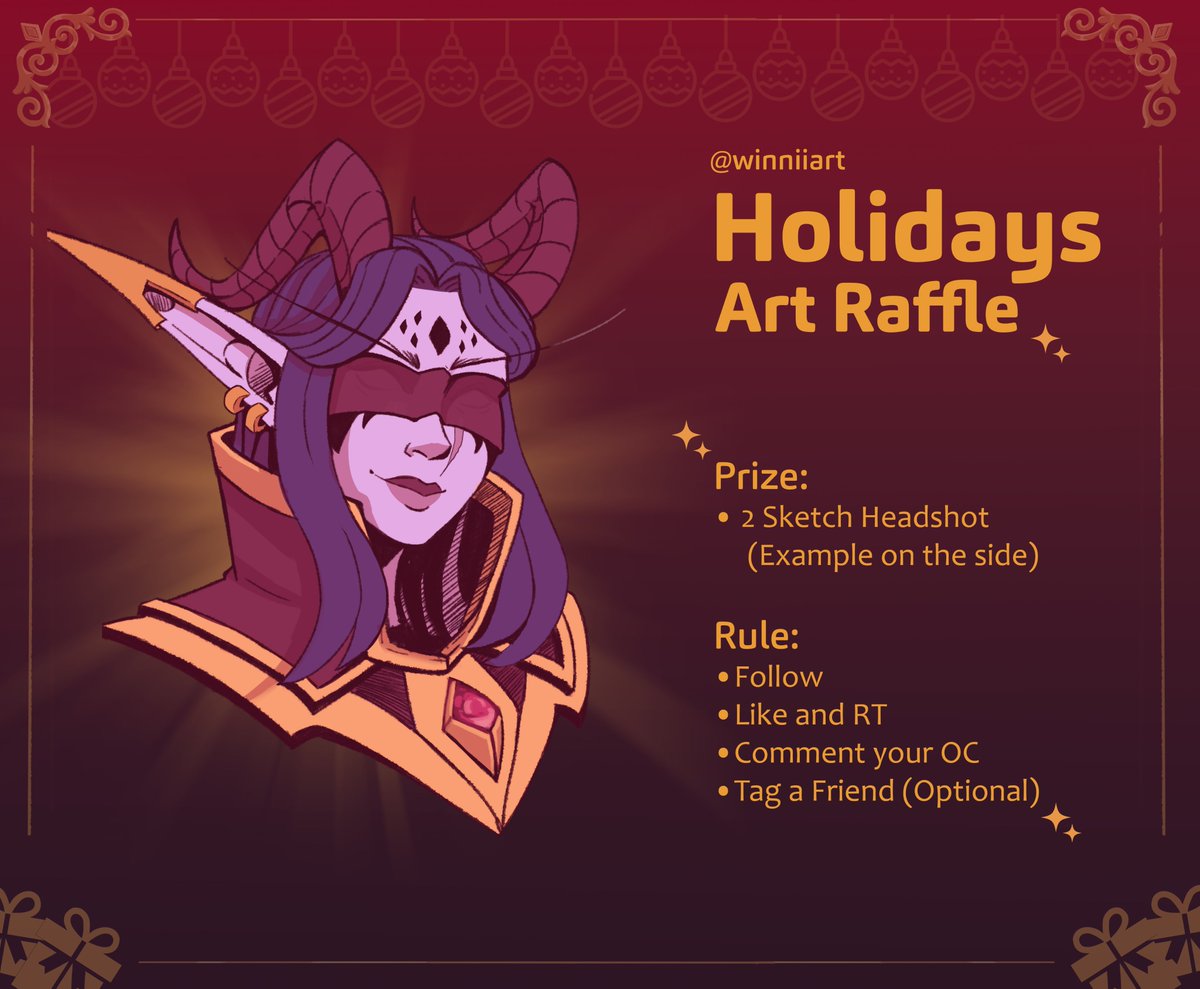 winniiart's tweet image. ✨ART RAFFLE ✨

Thank you everyone for this amazing year and happy holidays💖✨

- A winner will receive a Headshot sketch of your OC!
- 3 winners if reach 300 RT👀

To enter:
- Follow!
- Like &amp;amp; RT!
- Comment your Character!
- Tag a friend (optional)

Ends 02/Jan

#artraffle
