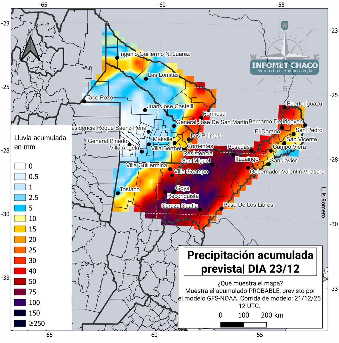 Repaso del  modelo GFS (NOAA). Precipitación diaria.

Las provincias de #Chaco y #Corrientes se perfilan a ser, en las próximas 24–48 horas, las más afectadas por nuevos eventos de lluvia, con impacto principalmente en zonas donde ya se registraron acumulados importantes.