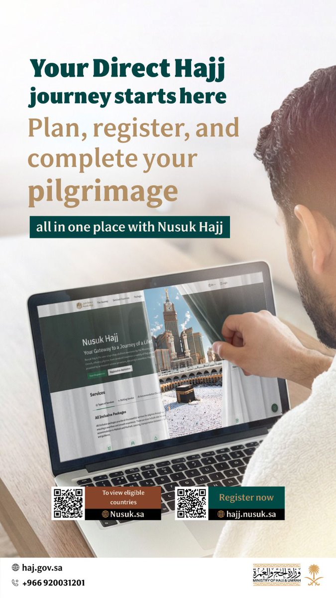 MoHU_En's tweet photo. From eligibility to registration, Nusuk Hajj streamlines every step of your pilgrimage. Experience a unified platform that’s fast, secure, and easy to use: https://t.co/tGzHMpWAeB https://t.co/LHuqbHtU4n