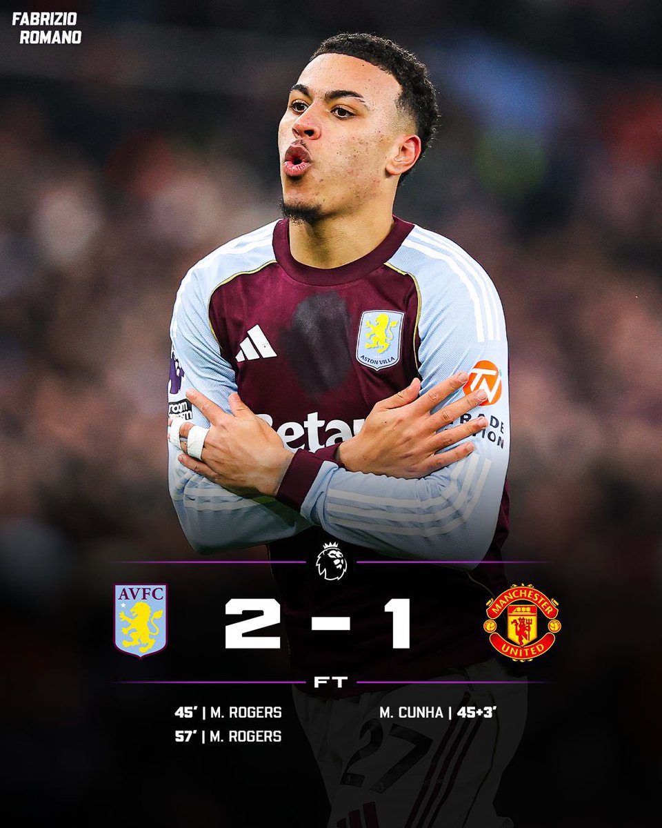 FabrizioRomano's tweet photo. 10 wins in a row for Aston Villa… and +10 points than Man United in PL table! 💜💙

Who’s been your Man of the Match? https://t.co/dLWGZXSBQT