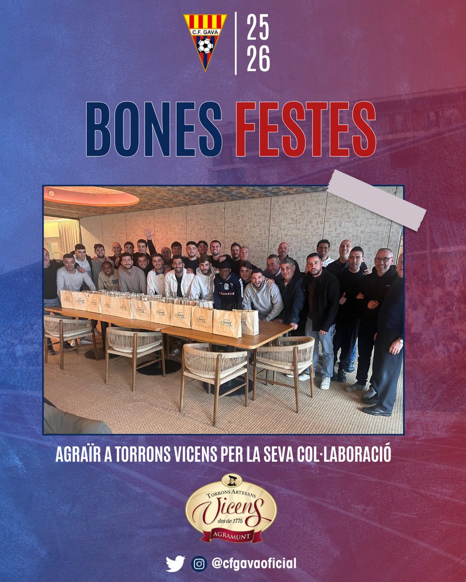 cfgavaoficial's tweet photo. CLUB |

🌲 Després del partit s’ha efectuat el tradicional dinar de Nadal entre plantilla, cos tècnic i junta directiva.

🫶🏻 Agraïr a @TorronsVicens per la confiança.

#SentimentBlaugrana https://t.co/fLXuhj5mfd