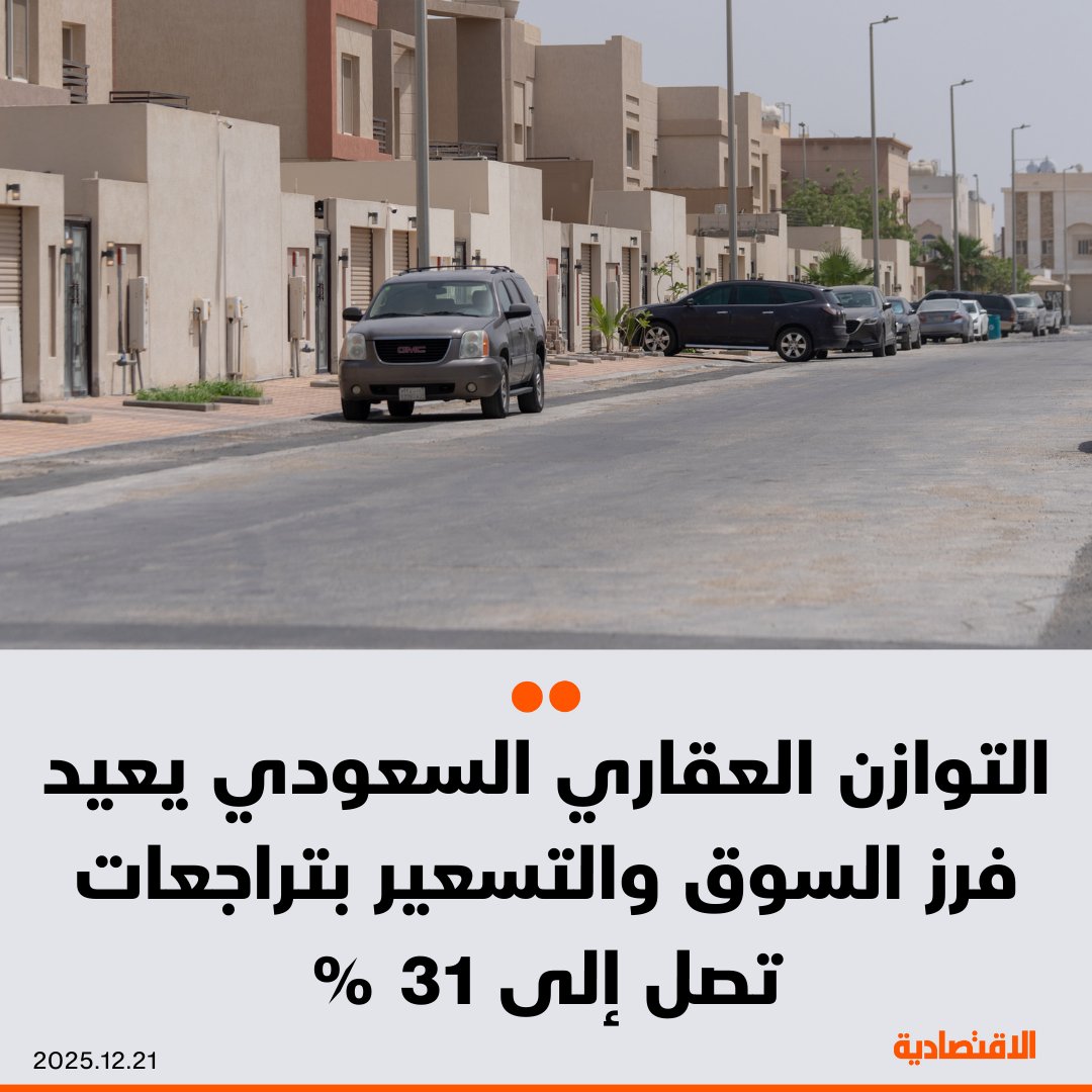 السوق العقارية السعودية، تشهد حالة من الفرز وإعادة التسعير بتراجعات وصلت إلى 31%، من خلال آلية ذكية تخصم من التضخم مع الحفاظ على القيمة الجوهرية للعقار، وفق ما ذكره لـ الاقتصادية مستثمرون وعاملون في القطاع - التوازن العقاري يسهم في تصحيح التشوهات السعرية وتخليص السوق من آثار المضاربات، وخلق واقعية بين القيم السوقية والقدرة الشرائية للأسر. salehaltalhab. مزيد من التفاصيل في التعليقات 