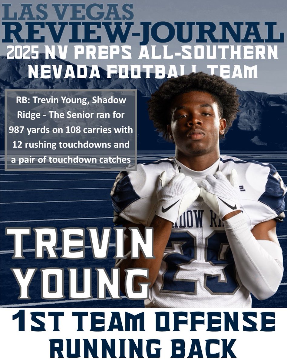 defendtheridge's tweet photo. Congratulations to (SR) Trevin Young - Running Back for being named 2025 All-Southern Nevada - 1st Team!
-
#DefendTheRidge #ShadowFootball #AllConference #5A #LVRJ #NevadaPreps #702HSFB 🏈 https://t.co/PXG02oA8uZ