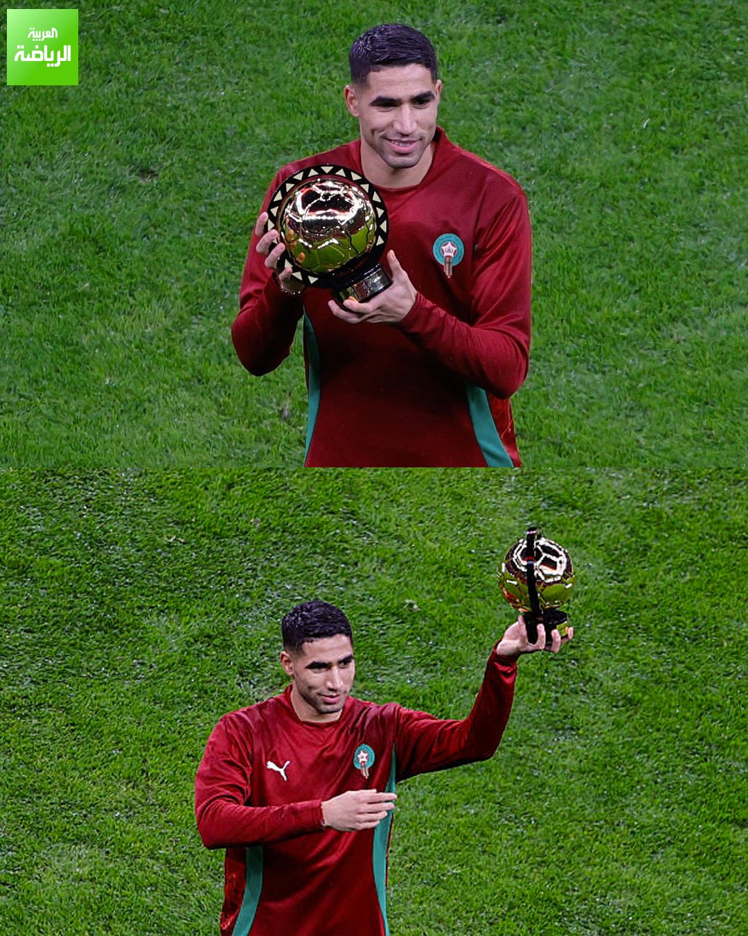 أشرف حكيمي يحتفل بجائزة أفضل لاعب في إفريقيا قبل انطلاق مواجهة المغرب وجزر القمر في كأس أمم إفريقيا 