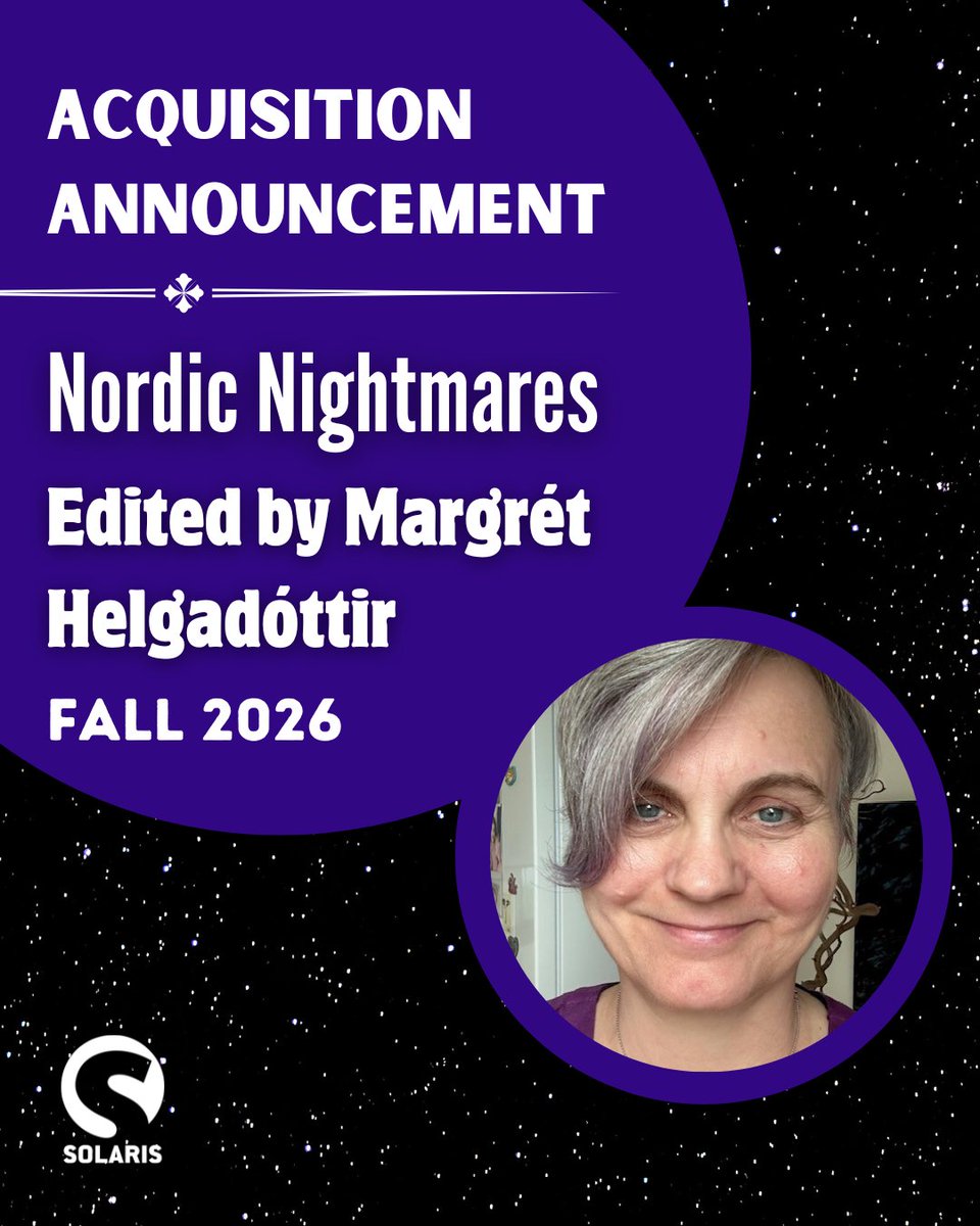 Solarisbooks's tweet photo. 🚨ACQUISITION ANNOUNCEMENT🚨

For the longest night of the year, may we present something dark and spooky?

We're thrilled to announce NORDIC NIGHTMARES: The Best of Nordic Horror edited by Margrét Helgadóttir! Out October 2026. Learn more: https://t.co/Qbw3JrVP7I https://t.co/dzLT60xMOs