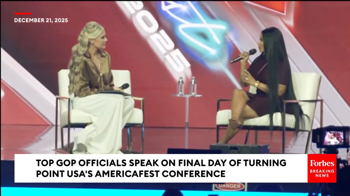 PopFusionHQ's tweet photo. Nicki Minaj makes an appearance at Turning Point USA event with Erika Kirk.

The 43-year-old Grammy loser publicly expressed admiration for Donald Trump during the appearance. https://t.co/p01EQ91LML