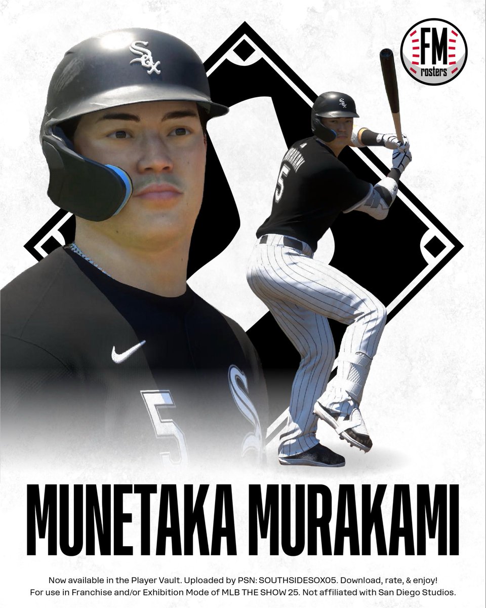 New #WhiteSox slugger Munetaka Murakami is now in the #MLBTheShow Player Vault! Ratings come from his last appearance in the series in 2023 with some minor tweaks to his fielding. Uploaded by SouthSideSox05.