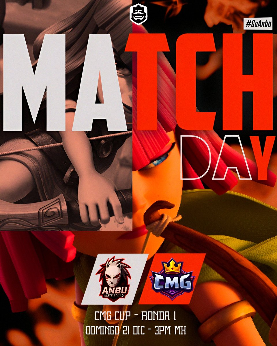 ⚔️TODAY'S MATCH DAY⚔️

Today we make our debut in the <a href="/CMG_Cup/">CMG Cup</a> 

<a href="/CMG_EsportsCR/">CMG E-Sport</a> ACADEMY 🆚 <a href="/AnbuEliteSquad/">ANBU ELITE SQUAD</a>

10:00 PM CET 
15:00 PM MX
3:00 PM SV

#GoAnbu