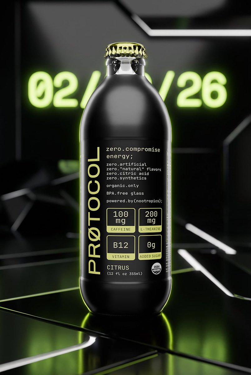 ProtocolEnergy's tweet image. Zero-Compromise Energy Drink.

Zero synthetics.

In Glass.

Launching 02/26.