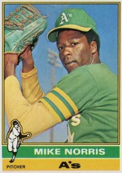 1975Topps's tweet image. Card #653 - Mike Norris #Athletics

1976: Norris went 4-5 in 24 appearances (19 GS) for the A's and completed 2 of his 5 starts for Tucson (AAA).

On 7/4/76 Norris tossed a 3-hit complete game shutout as Oakland beat Kansas City 6-0 in front of 24,647 at Royals Stadium. #Topps