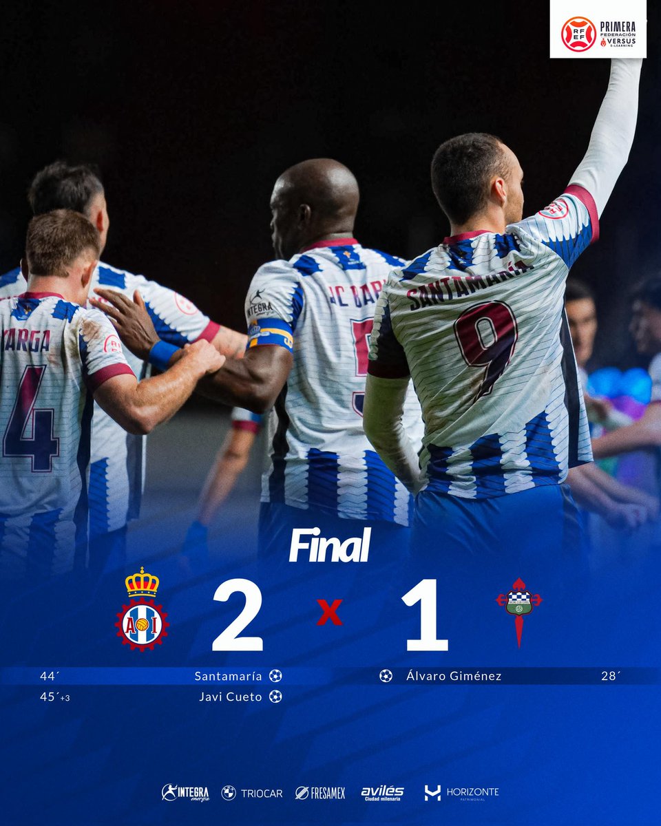 🔚 ¡𝐅𝐈𝐍𝐀𝐋 del partido! 🔥

👏 Cerramos el 2025 como se merece. ¡¡¡Vamosssss!!! ➕3️⃣👊

🟦⬜ RAI 2-1 RCF 🟩⬜
⚽ <a href="/asantamaria6/">Alvaro Santamaria</a>
⚽ Javi Cueto 

#RealAvilésIndustrial 🔵⚪🔴