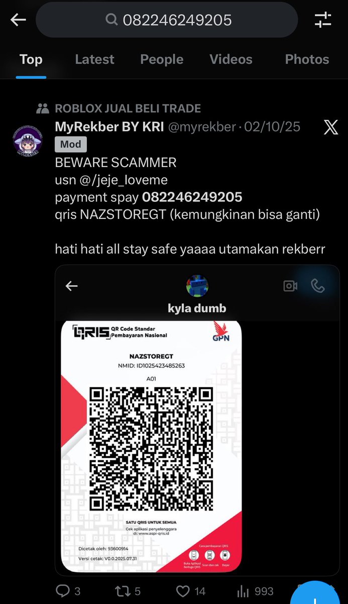 ruocas's tweet image. Warning Scammer

di Jual Beli Fish It

082246249205 spay/dana/gopay

(bantu kasih nama kontak ini sebagai penipu ya guys)

Jadi ceritanya gua mau beli ikan, tapi di scam, ternyata dia scammer udah lama di sini ya