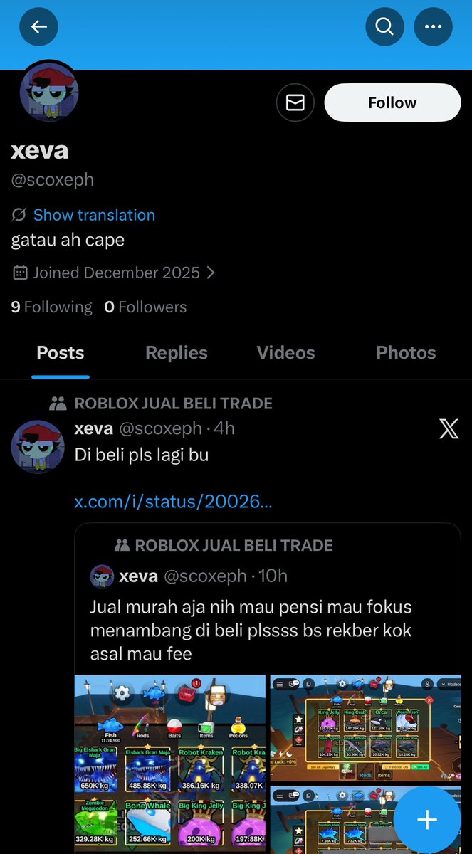 ruocas's tweet image. Warning Scammer

di Jual Beli Fish It

082246249205 spay/dana/gopay

(bantu kasih nama kontak ini sebagai penipu ya guys)

Jadi ceritanya gua mau beli ikan, tapi di scam, ternyata dia scammer udah lama di sini ya