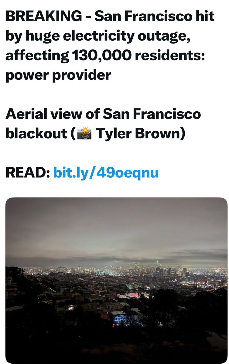 CaptKylePatriot's tweet photo. 💥Interesting how the White House posted a video and the songs lyrics is “turn the lights off” and today San Francisco lights go out 👀 

@CaptKylePatriot https://t.co/azwdiAEEB1