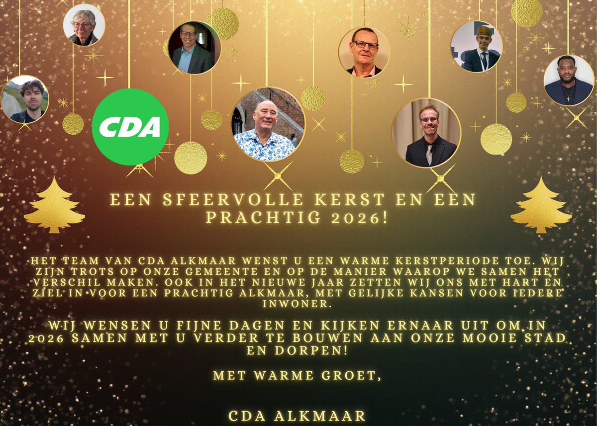 Een Sfeervolle Kerst en een 

​Wij wensen u fijne dagen en kijken ernaar uit om in 2026 samen met u verder te bouwen aan onze mooie stad en dorpen!

#CDA #Alkmaar #Kerst #Christmas #Trots #Sfeervol #Prachtig #2026 #Bouwen #Gelijkekansen #Vriendelijk #Daadkrachtig #betrouwbaar