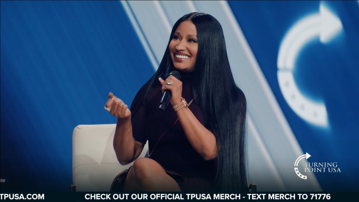 OnikaStatistics's tweet photo. Nicki Minaj looks gorgeous today on Turning Point USA. https://t.co/U80oj3WSEy