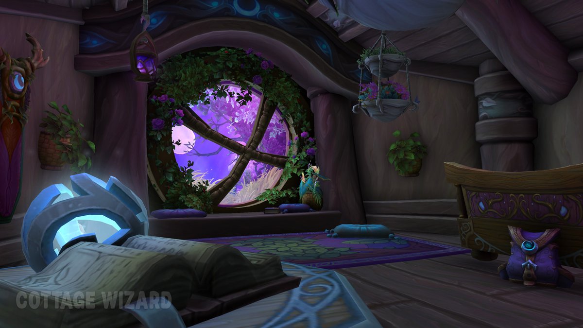 CottageWiz's tweet image. Night elf style circular window 🌑✨

People were curious about the circular window in my magic shop, so made this for a video guide coming soon to my YouTube channel! It'll demonstrate largely the same building steps.  With sparkling stars in the backdrop! 
#wowhousing #warcraft