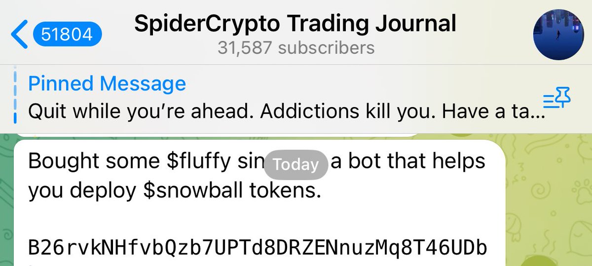 <a href="/SpiderCrypto0x/">SpiderCrypto 🧑‍🍳🧲</a> aped:

t.me/spidersjournal…

“ Bought some $fluffy since it’s a bot that helps you deploy $snowball tokens. 

B26rvkNHfvbQzb7UPTd8DRZENnuzMq8T46UDbhKMpump “

SpiderCrypto is the ape that made 52m live onchain on Trump coin AND 10m on pnut/goat

He is by far my