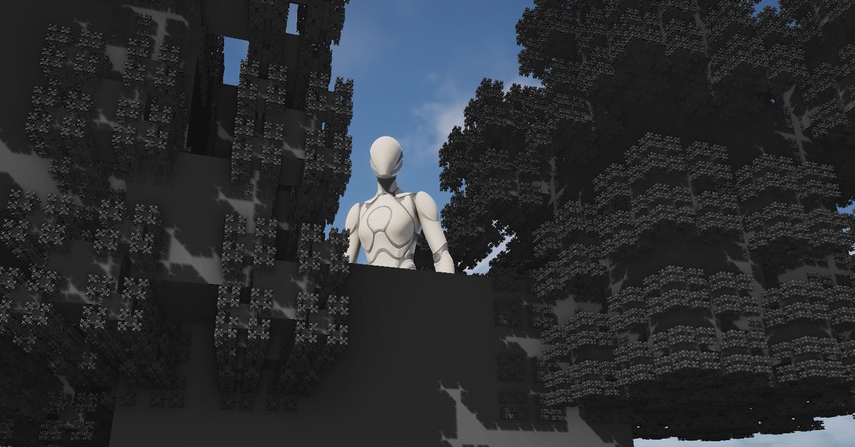ninofiliu's tweet photo. Got raymarching working with UE, complete with soft shadows, ambient occlusion, scene interop, and of course various fractals support! #raymarching #unrealengine https://t.co/VntIuVOiR2