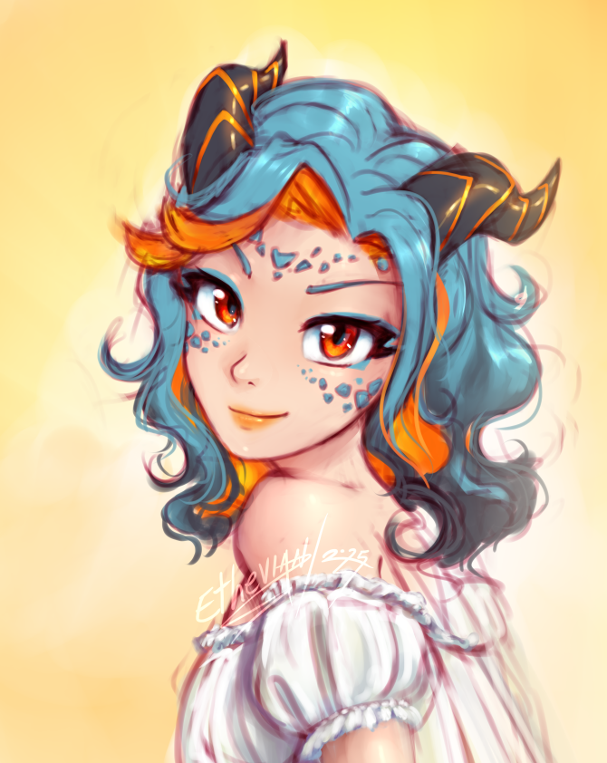 fast sketch .. hmm.. I need to find the logic on her horns... meh. later.