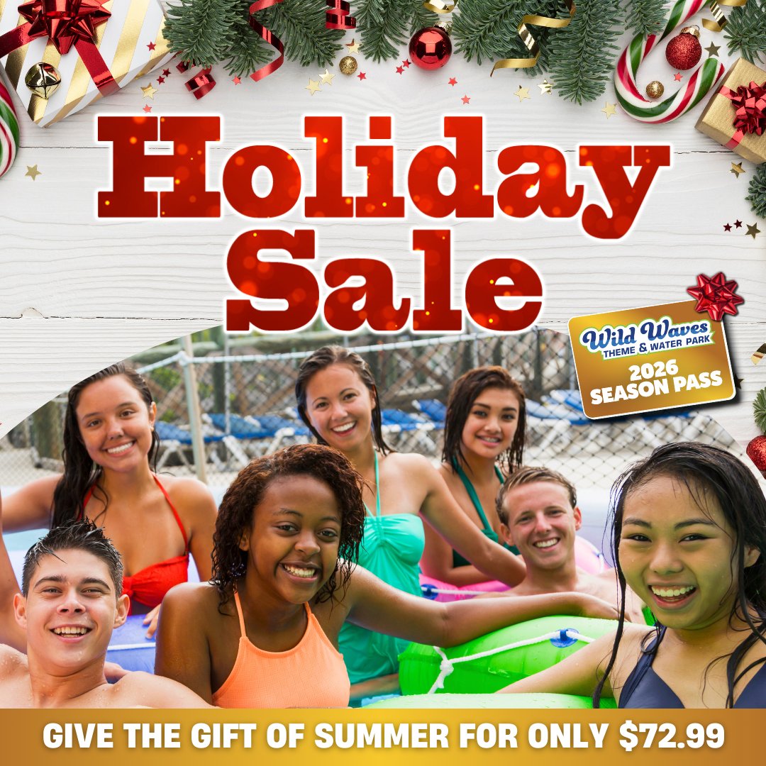 🎁 Give the Gift of Summer ☀️
Season Passes start at $72.99!
🎢 Unlimited visits
🎟️ 3 FREE friend tickets
🚗 FREE parking
🍔 In-park discounts &amp; MORE!
👉 WildWaves.com