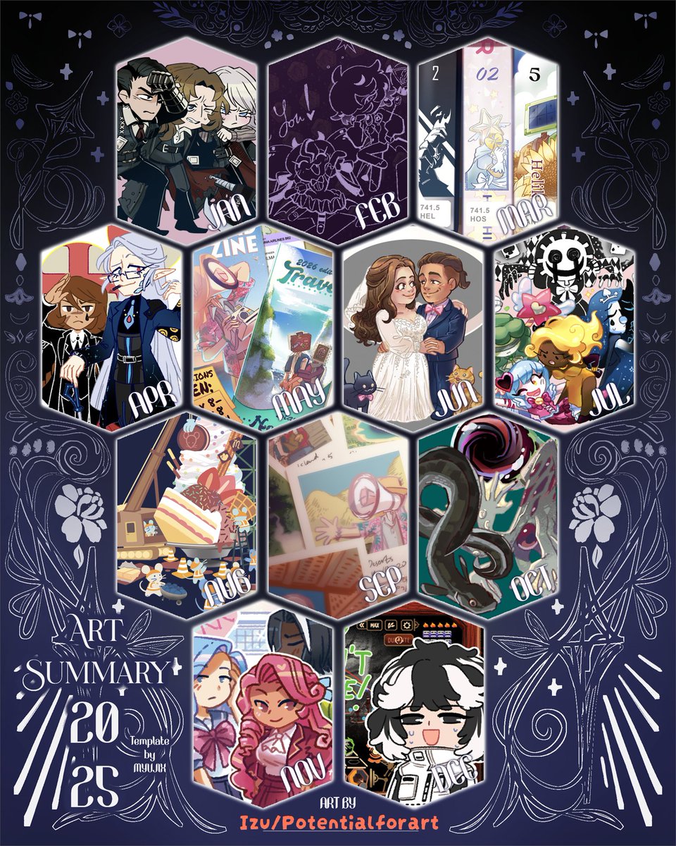 PotentialFA's tweet image. Here's my art summary of the year! Thankful that I managed something every month &amp;lt;3. See you all in the new year!