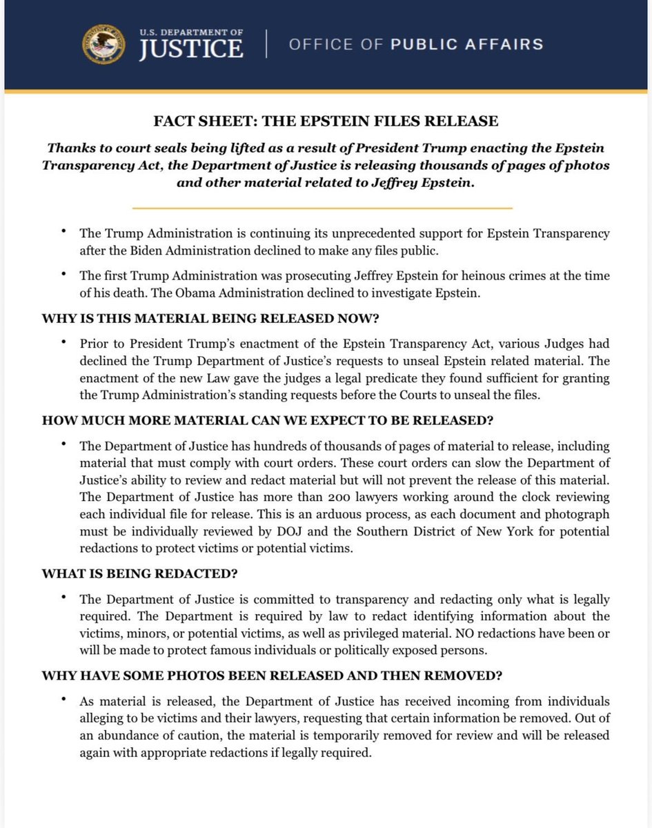 NewsWire_US's tweet image. U.S. Department of Justice posts 'Fact Sheet' On Epstein files release