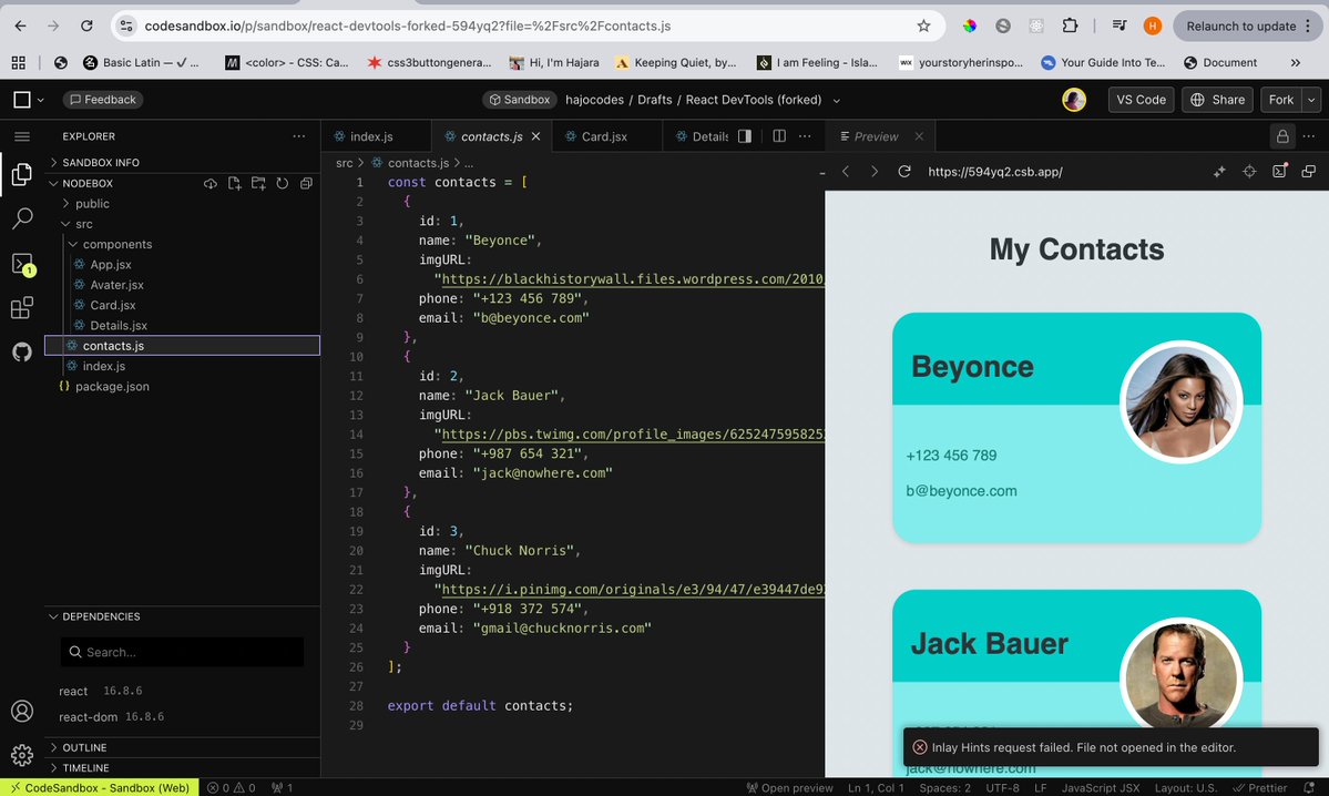 hajocodes's tweet image. Day80 #100DaysOfCode
Learned how to map data to components using map()
• Rendering components dynamically from arrays
• Passing props from objects
• Using key correctly in lists
• Understanding why key is special
• Debugging with React DevTools