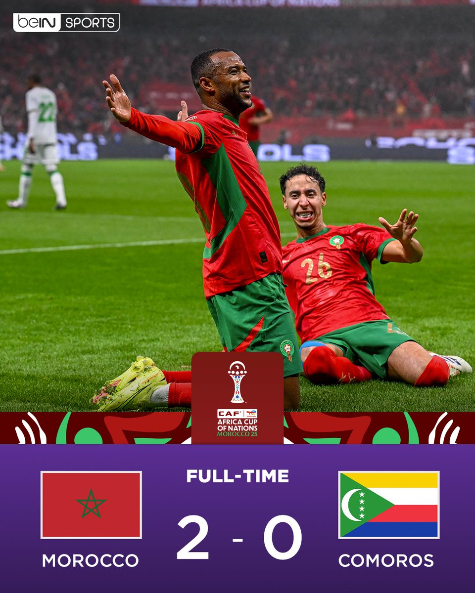 FT: 🇲🇦 2-0 🇰🇲

The hosts kick off their TotalEnergies CAF Africa Cup of Nations campaign with a victory ✅

#AFCON2025