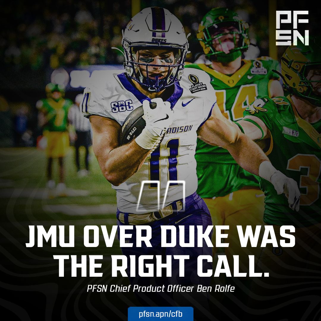 PFSNcollege's tweet image. PFSN Chief Product Officer Ben Rolfe says that if nothing else, James Madison proved that JMU &amp;gt; Duke was the right call both in terms of interest around the games and then actual performance on the field. 

Furthermore, Rolfe states that they also demonstrated they should have…