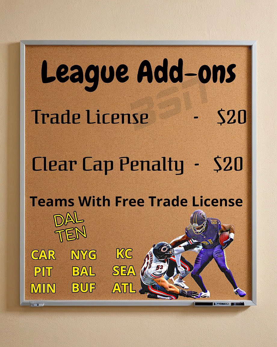 Botds_Redzone's tweet image. 🔸Please remember that you are unable to trade this season until you purchase a trade license. 

🔸You are able to sign and release players as you please. 

Also

🔸If you have at LEAST 13 posts of pics/vids then you will get a free trade license for the following season.