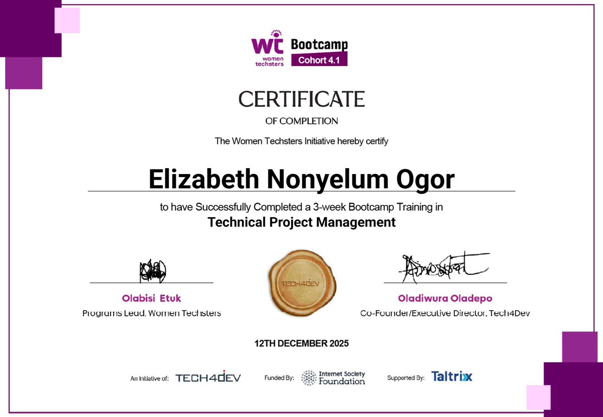 nonyeogor's tweet photo. Just wrapped up a Technical Project Management bootcamp and wow, the journey has been from mastering the Iron Triangle (Scope, Time, Budget) to diving deep into AI-driven forecasting, I’m more ready than ever to take on complex tech projects. #TechPM #ProjectManagement https://t.co/VOxq5riaye