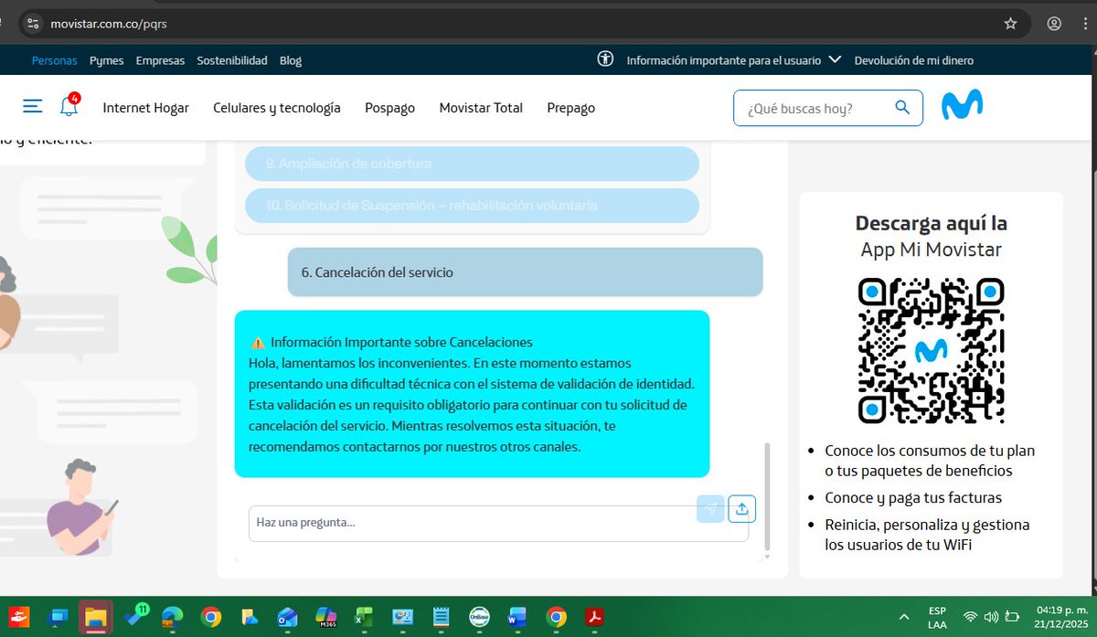 Henn_DLH's tweet photo. @MovistarCo  llevo 4 días intentando radicar petición para la cancelación de los servicios  contratados ya que el próximo mes me voy del país, no ha sido posible por ninguno de los canales disponibles. @sicsuper esta empresa vulnera mis derechos como consumidor. https://t.co/XuUyeaOf8h