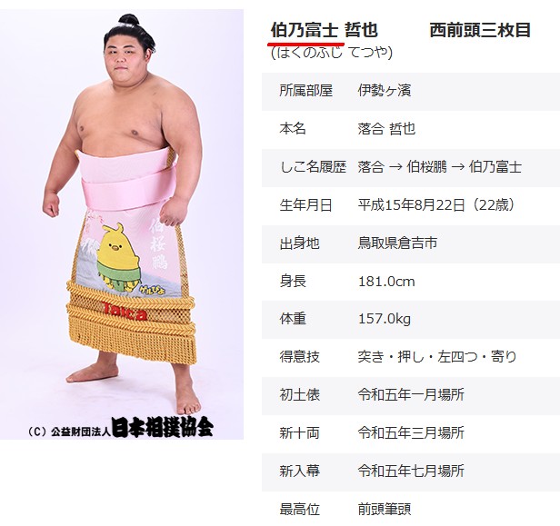 伯桜鵬 改め 《伯乃富士》 （そうか…） 〔番付発表 12/22〕 #改名 #sumo