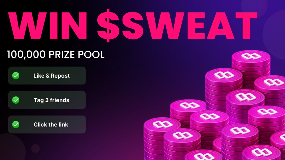 Win a share of 100,000 $SWEAT Prize Pool 🔥

🏆 50,000 $SWEAT x 1 of 300 Sweat Max Early Birds

🏆 5,000 $SWEAT x 10 - rules below

To enter:
✅ Like &amp; RT
✅ Tag 3 Friends

Sweat Max is coming in January.
Only 250 more Early Birds can get it today.
Read more below 👇