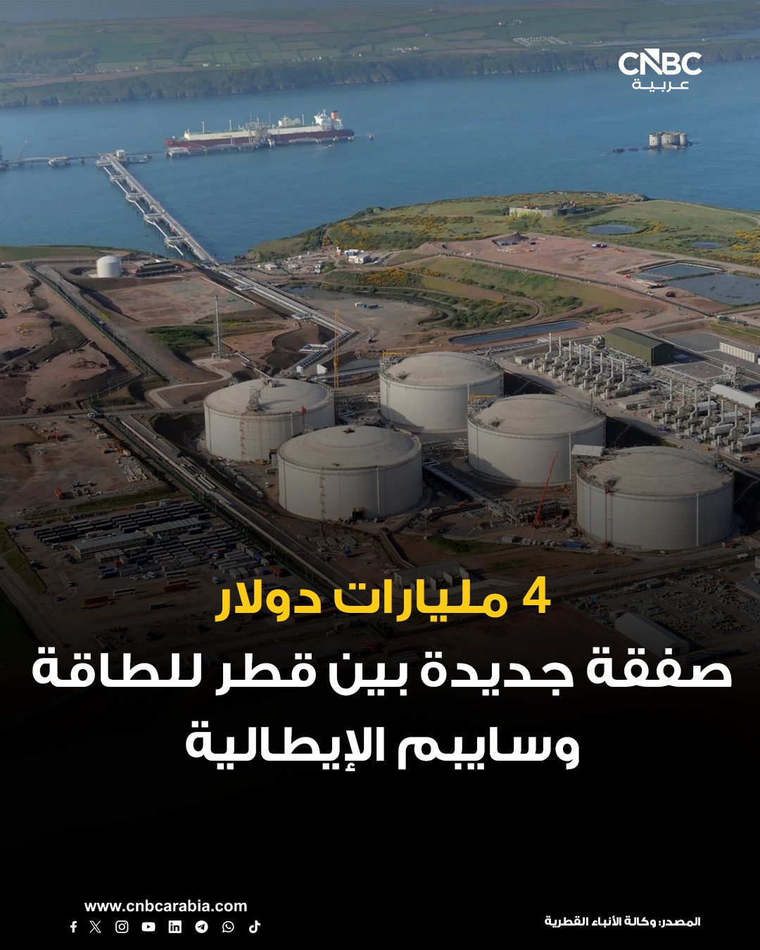 شركة سايبم الإيطالية، تقول الأحد 21 ديسمبر/ كانون الأول، إنها فازت، بالشراكة مع شركة هندسة النفط البحرية الصينية، بعقد هندسة وتوريد وبناء وتركيب بحري من شركة قطر للطاقة للغاز الطبيعي المسال 