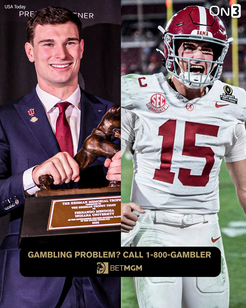 On3's tweet image. Indiana is a 7-point favorite over Alabama on @BetMGM in the College Football Playoff Quarterfinals🏆 

Who you got? 🤔