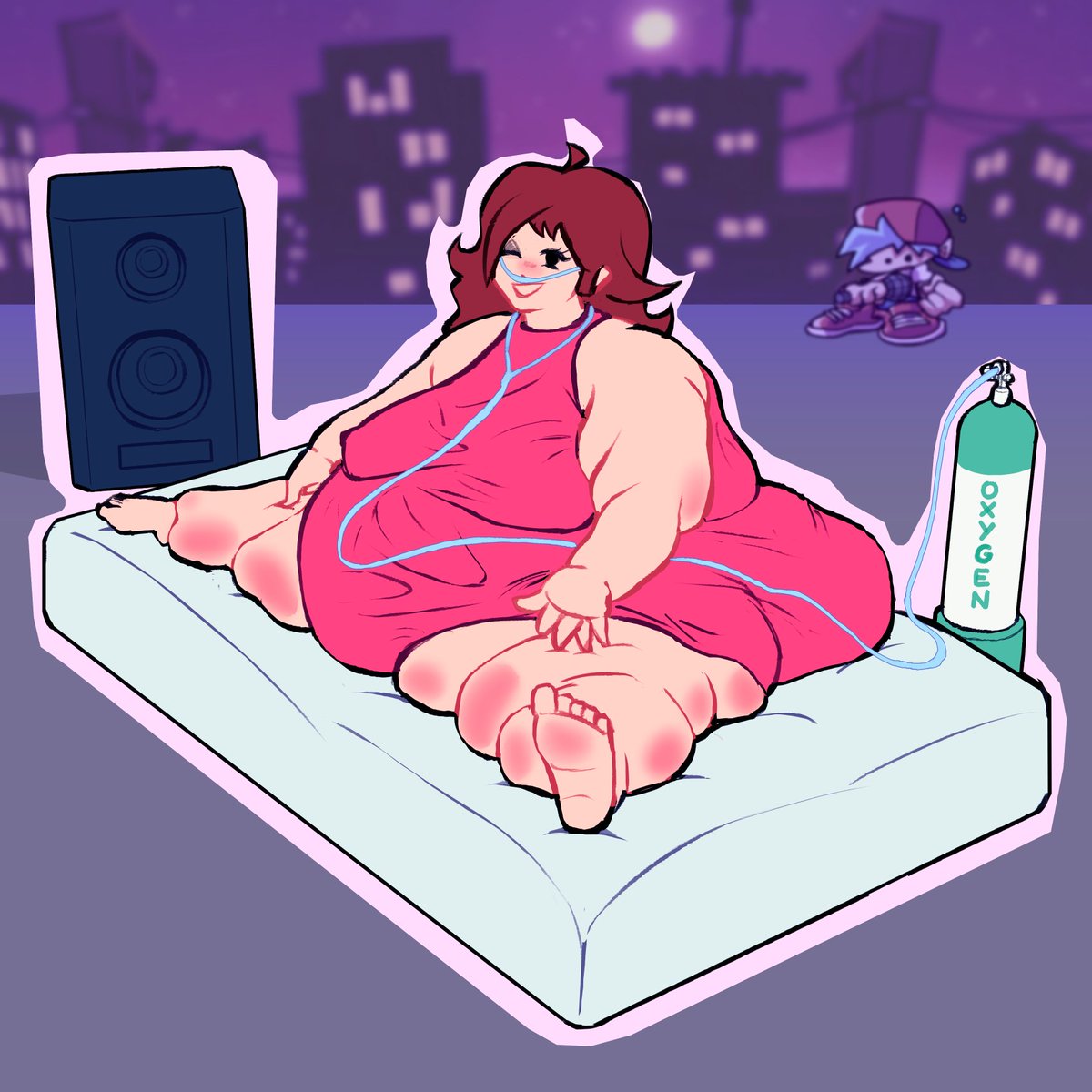 thepearshaper's tweet image. Can't fit on the speakers anymore... :')

#NSFWArt #SSBBW #BBW #Feederism #Feedee #WeightGain #Immobile #FatArt #FNF #FNFFanart