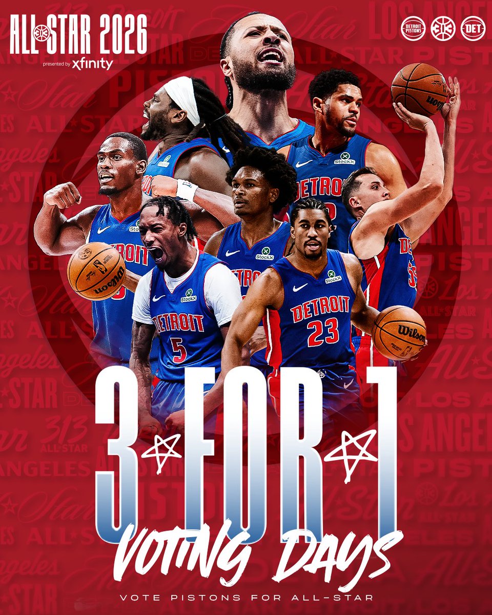 DetroitPistons's tweet image. 🚨IT'S A 3-FOR-1 DAY🚨

All-Star Votes count 3x today, place yours here: on.nba.com/4pLYOQC