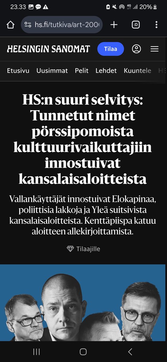 > Ole Suomen kansalainen
> Tue kansalaisaloitetta, kansalaisena
> Joudu riepotelluksi Hesariin

Näin toimii "pravda".