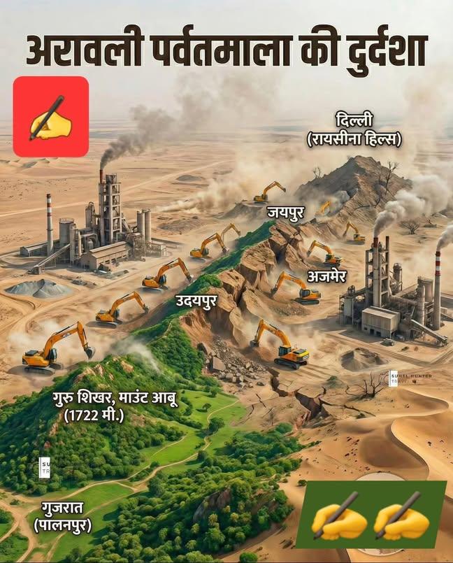 Kuldeep08941921's tweet image. दिल्ली से गुजरात तक फैली अरावली की पहाड़िया का 100 मीटर से कम हाइट बाली पहाडियों की माइनिंग करना इससे लगभग 90% पहाड़िया अपना अस्तित्व खो देगी फिर इससे से 
1 रेगिस्तान बढ़ेगा 
2 प्रदूषण और बढ़ेगा 
3 जल स्तर में कमी इत्यादि 
#SaveAravalli #saveclimate #aravalihills #aravaliprotest