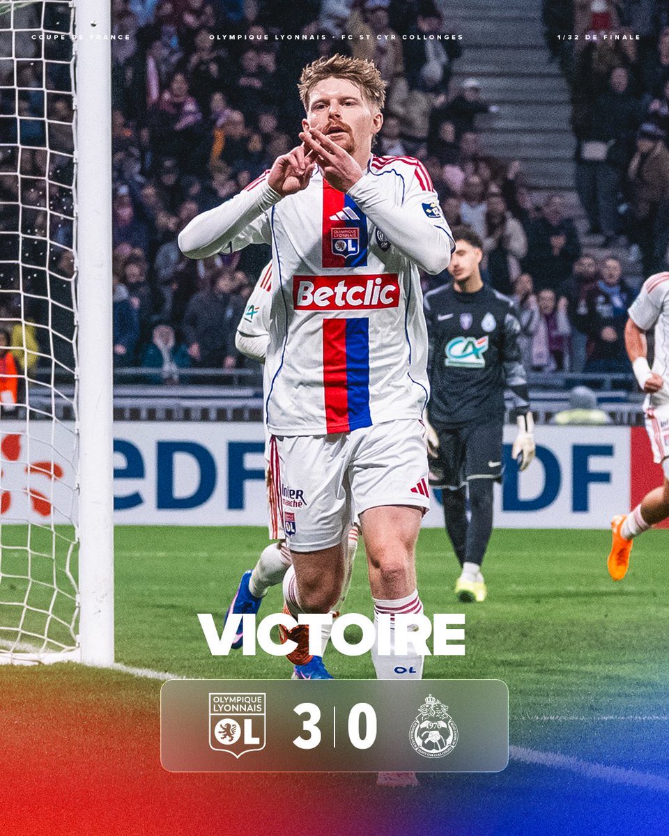 OL_English's tweet photo. 🏁 It's over!
We advance 🔴🔵
🤝 Congratulations to FC Saint-Cyr Collonges for this great run
3-0 #OLSSC https://t.co/fSyESBRwVS