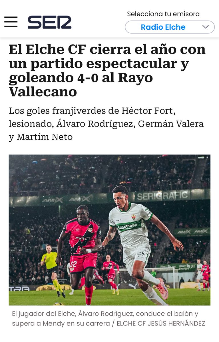 CRÓNICA | ELCHE C.F. - RAYO VALLECANO

El Elche CF cierra el año con un partido espectacular y goleando 4-0 al Rayo Vallecano

👀 cadenaser.com/comunitat-vale…

✍🏻 <a href="/PepeMorago/">JOSÉ JIMÉNEZ MORAGO</a> 

#elcherayo #elchecf #laliga #carruselelche