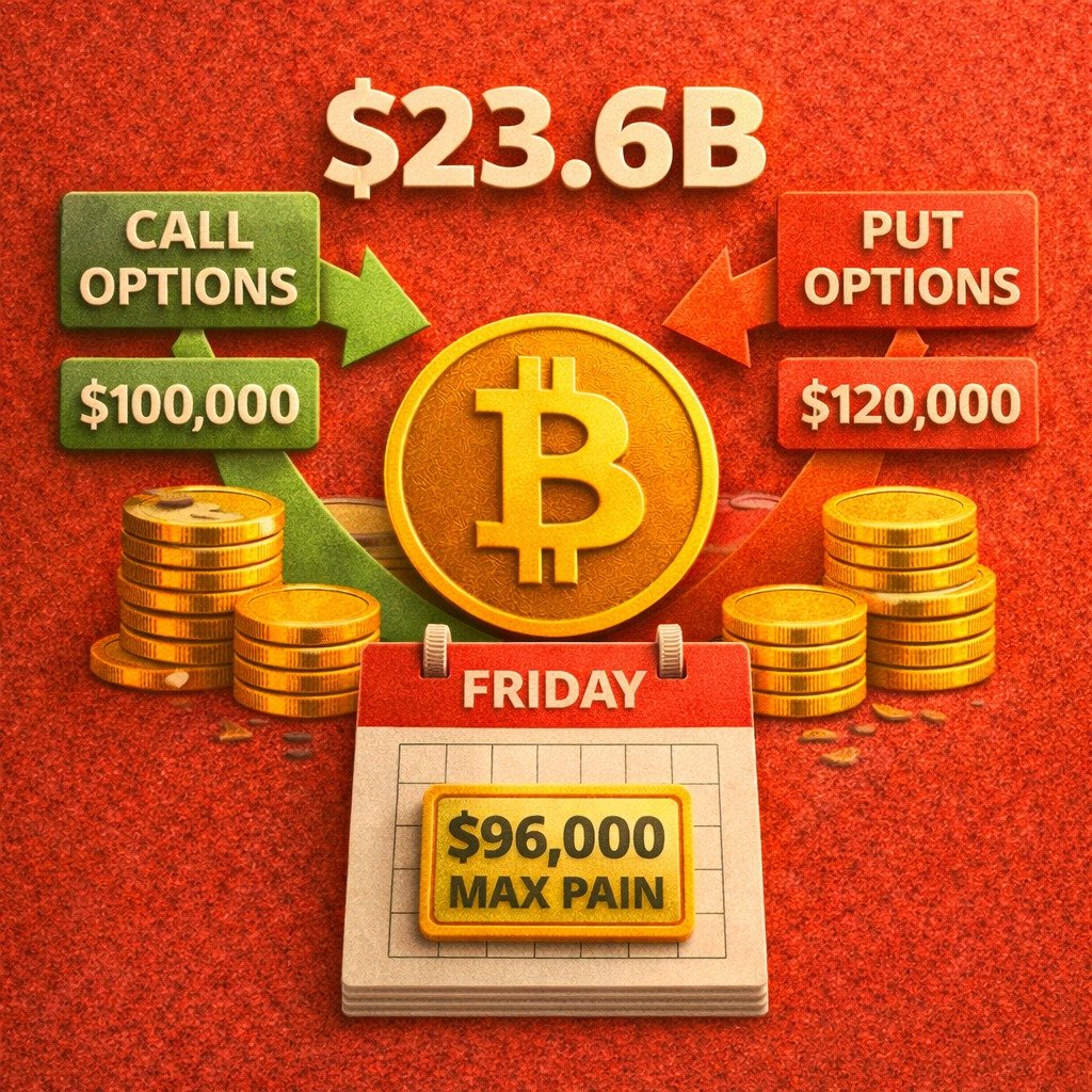 $23.6 BILLION BITCOIN OPTIONS SET TO EXPIRE NEXT FRIDAY Around $23.6  billion worth of Bitcoin options are scheduled to expire next Friday, with  call options heavily concentrated at the $100,000 and $120,000